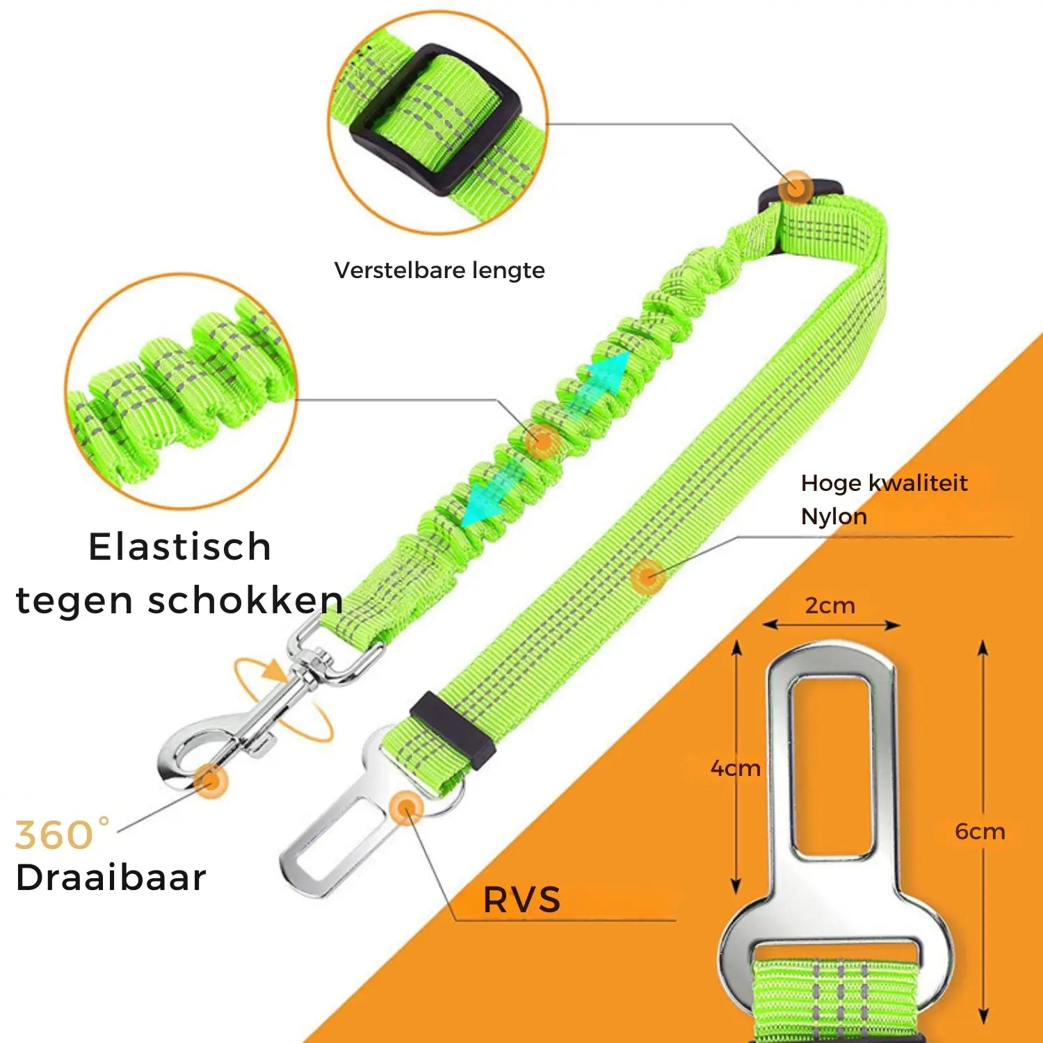 Autogordel Hondenriem/Kattenriem met Elastiek | Reflecterende Veiligheidsriem